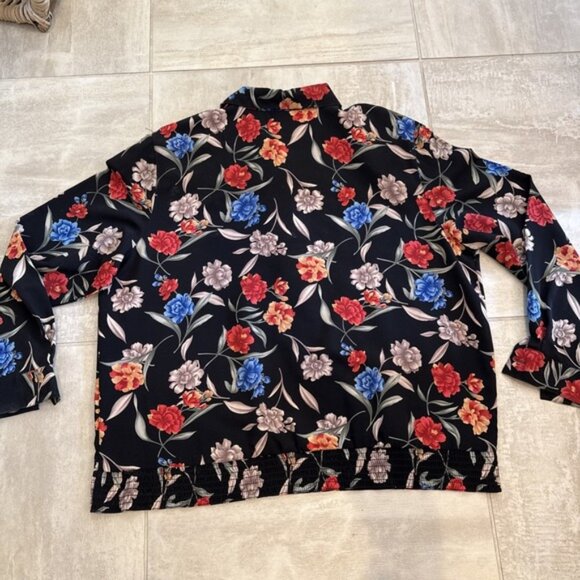 ALFRED DUNNER Large‎ 18 Top Elastic Waist Floral 1/4 Button Collared Lightweight - Picture 9 of 9